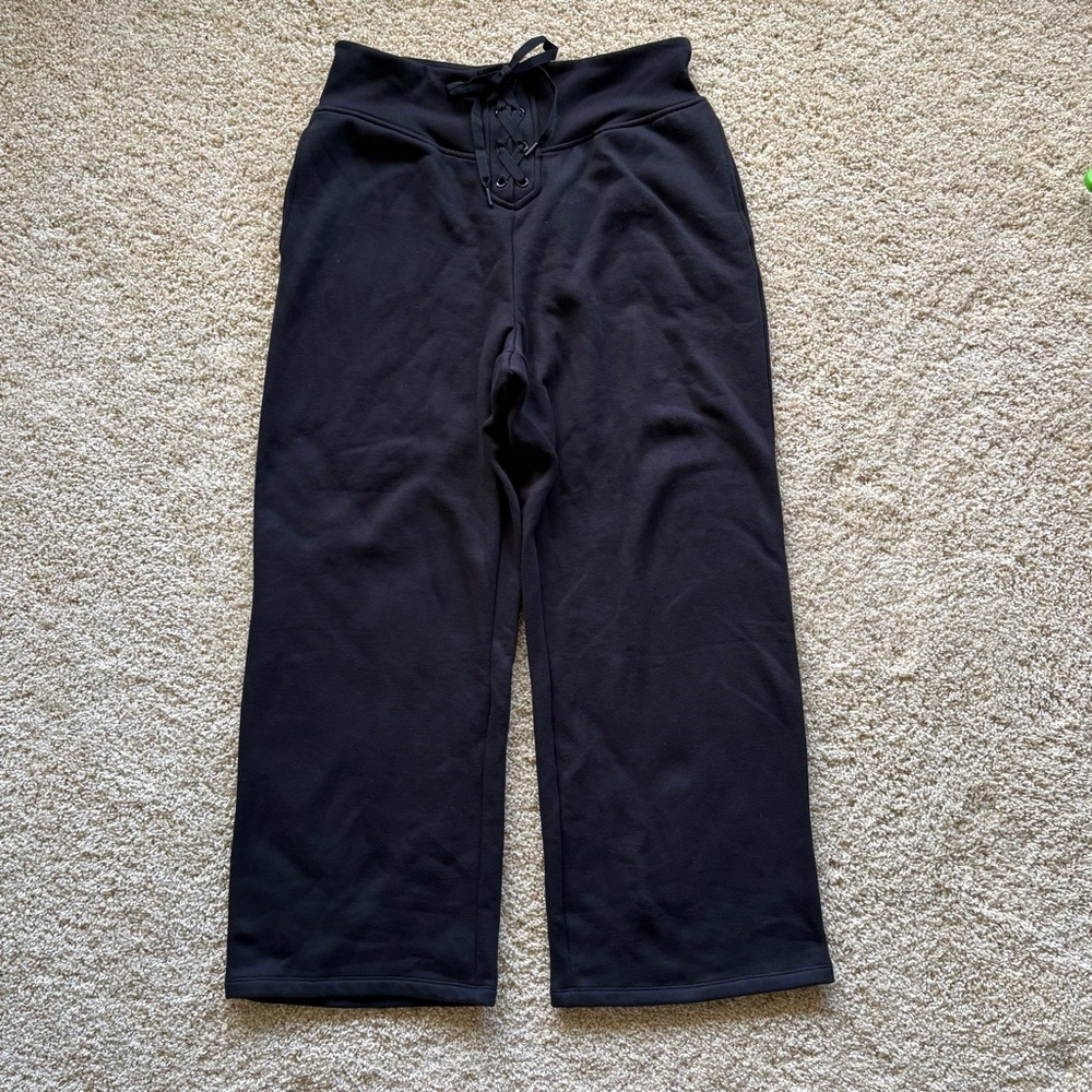 Victoria's Secret Black Lounge Sweatpants XL Wide‎ Leg Lace Up Waist